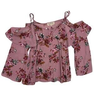 Pink Rose Purple Floral Cold Shoulder Top Size Medium